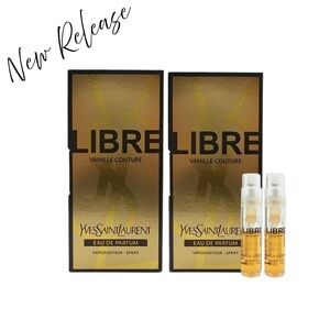 YVES SAINT LAURENT Libre Vanille Couture Samples (2) .04 fl oz ea. NEW ON CARD